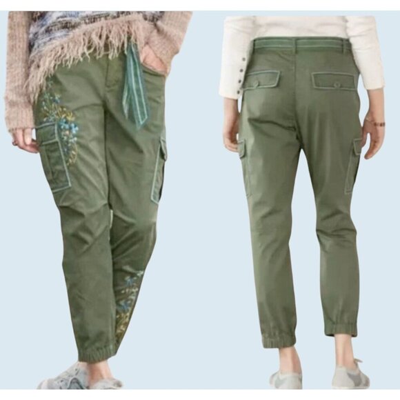 SUNDANCE Willow Cargo Embroidered Green Ankle Zip Pants Size 4 - Picture 1 of 8